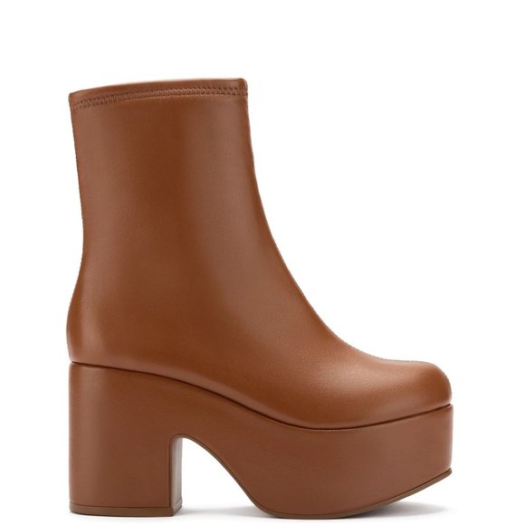 Larroude Miso Platform Boots in Caramel Stretch Leather - Picture 1 of 8